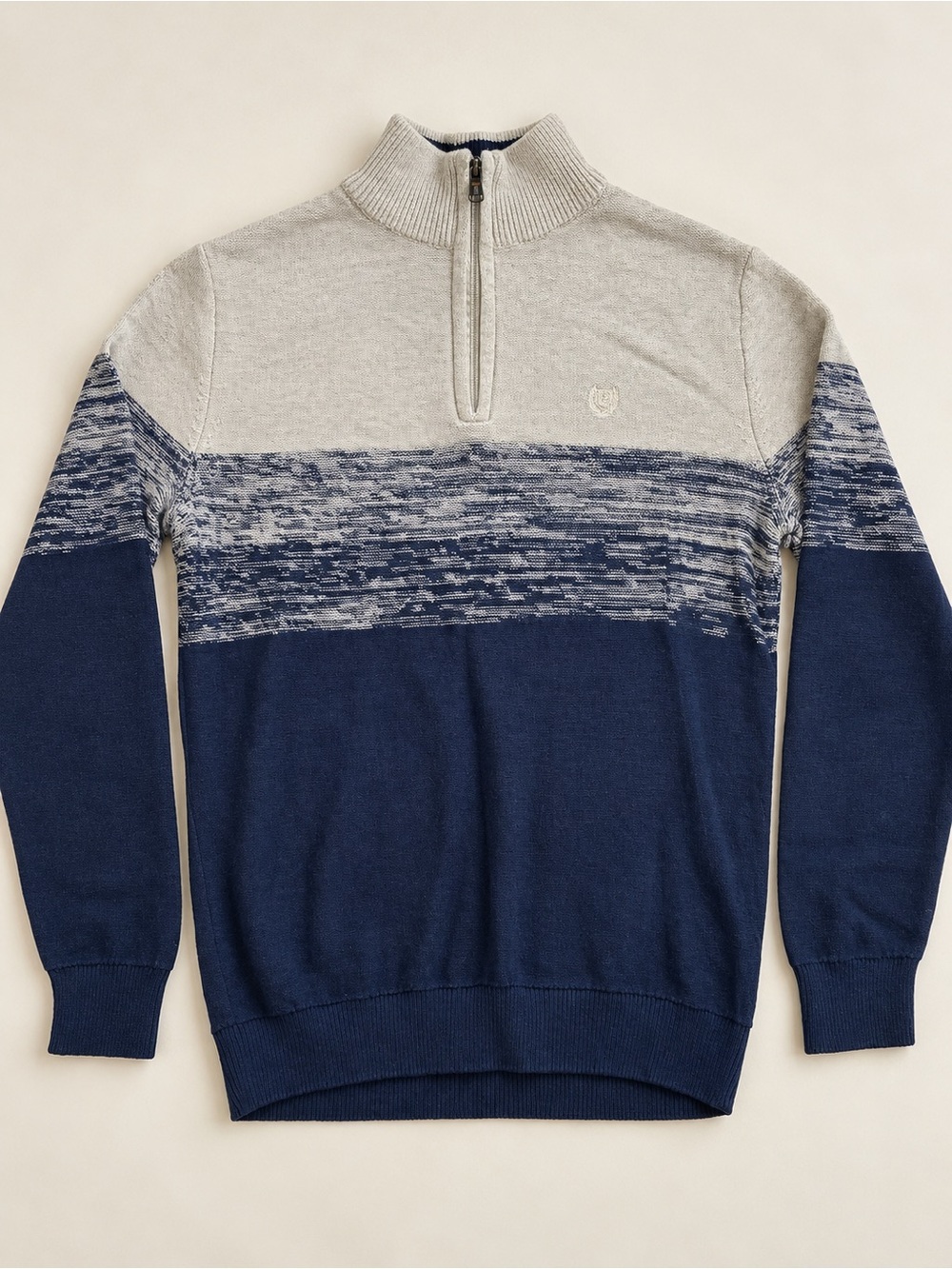CHAPS Men’s Medium 100% Cotton Quarter Zip Sweater Navy Cream